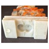 Carved Stone Sculpture with Two Birds and Flower Motif