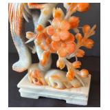 Carved Stone Sculpture with Two Birds and Flower Motif