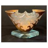 Kristal Etch Art Deco Style Glass Vase, 4.5 Inch Tall, Signed