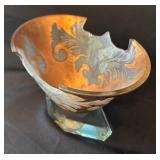 Kristal Etch Art Deco Style Glass Vase, 4.5 Inch Tall, Signed