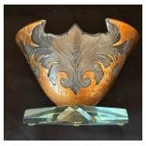 Kristal Etch Art Deco Style Glass Vase, 4.5 Inch Tall, Signed