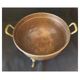 Vintage Copper Colander with Brass Handles and Feet