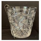 Vintage Cut Glass Crystal Ice Bucket with Tongs, 6.5 Inch Height