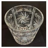Vintage Cut Glass Crystal Ice Bucket with Tongs, 6.5 Inch Height