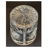 Vintage Cut Glass Crystal Ice Bucket with Tongs, 6.5 Inch Height