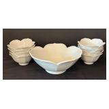 Set of 7 White Ceramic Flower-Shaped Bowls,