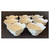 Set of 7 White Ceramic Flower-Shaped Bowls,