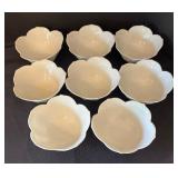 Set of 7 White Ceramic Flower-Shaped Bowls,