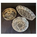 Set of 3 Pressed Glass Serving Bowls and Dishes