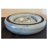 Pretty Two Piece Pottery Console Style Floral Vase / Pottery Floral Frog