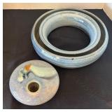 Pretty Two Piece Pottery Console Style Floral Vase / Pottery Floral Frog