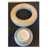 Pretty Two Piece Pottery Console Style Floral Vase / Pottery Floral Frog