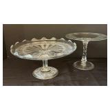 Pair of Vintage Glass Pedestal Cake Stands