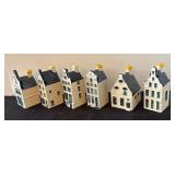 Set of 6 KLM Delft Blue Ceramic Houses including KLM Delft House #78, #32 and More