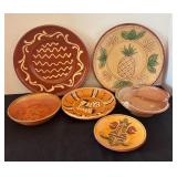Collection of 6 Decorative Redware and Studio Pottery Plates and Bowls