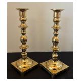 Set of 4 Brass Candlestick Holders with Round and Square Bases