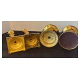 Set of 4 Brass Candlestick Holders with Round and Square Bases
