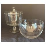 Clear Glass 11.5 Inch Covered Pedestal Dish and Glass Serving Bowl