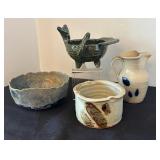 Set of 4 Handmade Pottery Bowls and Pitcher Assortment