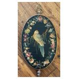 Set of 2 Vintage Oval Embroidered Bird Wall Hangings