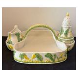 Vintage Italian Ceramic Condiment Set with Tray and Leaf Design