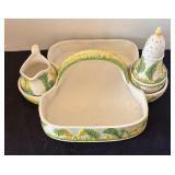 Vintage Italian Ceramic Condiment Set with Tray and Leaf Design