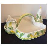 Vintage Italian Ceramic Condiment Set with Tray and Leaf Design