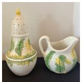 Vintage Italian Ceramic Condiment Set with Tray and Leaf Design