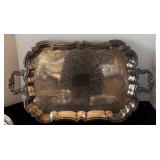 Collection of Vintage Silverplate Serving Pieces Including Trays, Pitchers, and Covered Dishes