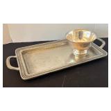 Collection of Vintage Silverplate Serving Pieces Including Trays, Pitchers, and Covered Dishes