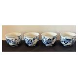 Pier 1 Blue and White Porcelain Teapot with 4 Matching Cups