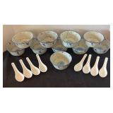Set of 10 Rice Bowls with Eight Spoons