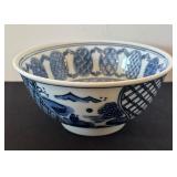 Set of 3 Blue and White Ceramic Bowls with Asian Motifs