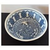 Set of 3 Blue and White Ceramic Bowls with Asian Motifs