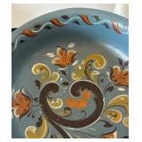 Hand-Painted Rosemaling Wooden Bowl with Floral Design 8 Inch