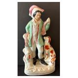 Antique Porcelain Figurine of Man with Dog, 14.5 Inch
