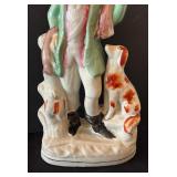 Antique Porcelain Figurine of Man with Dog, 14.5 Inch