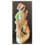 Antique Porcelain Figurine of Man with Dog, 14.5 Inch