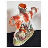 Pair of Antique Staffordshire Flatback Cow and Milk Maid Vases, 8.5 Inch