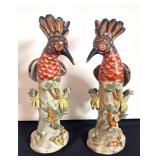 Pair of Vintage Majolica Hoopoe Bird Figurines