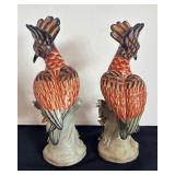 Pair of Vintage Majolica Hoopoe Bird Figurines