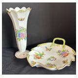 Herend Hungary Handpainted Porcelain Vase and Decorative Plate Set