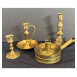 Collection of 4 Vintage Brass Candle Holders Assorted Styles