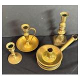 Collection of 4 Vintage Brass Candle Holders Assorted Styles