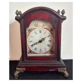 Vintage Style Wooden Mantel Clock with Ornate Metal Feet