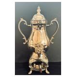19-Inch Vintage Silver Plated Coffee Urn with Ornate Handles