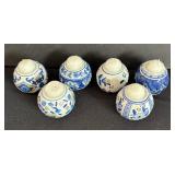 Set of 6 Blue and White Candle Holders, 3 Inches Tall