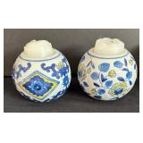 Set of 6 Blue and White Candle Holders, 3 Inches Tall