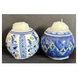 Set of 6 Blue and White Candle Holders, 3 Inches Tall