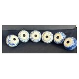 Set of 6 Blue and White Candle Holders, 3 Inches Tall